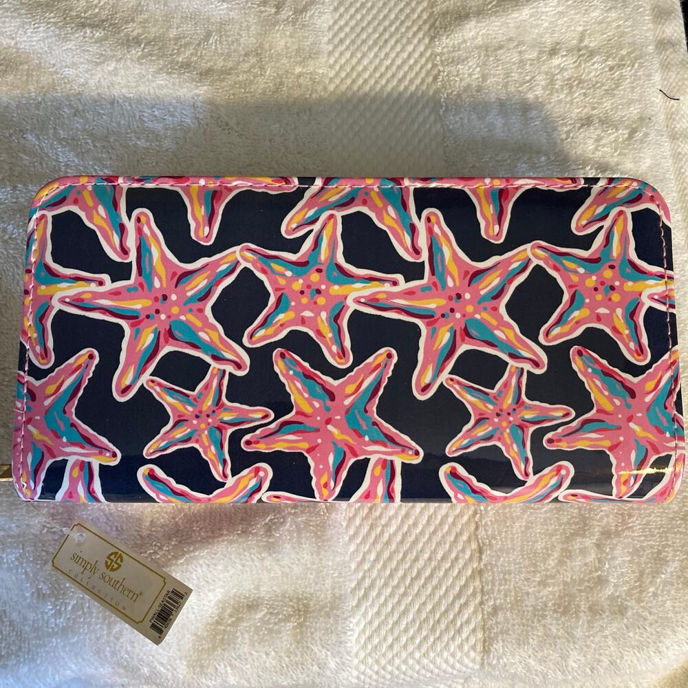 NWT  Simply Southern Navy Pink Starfish Wallet Preppy Nautical Beachy Style